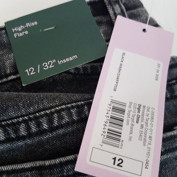 Cut Out High Rise Flare Jeans Washed Black SIZE 12 Stretch Wild Fable 32" Inseam - Picture 10 of 13